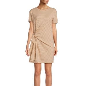 Vince Striped Side-Tie Short-Sleeve Tee Shirt Dress, Brittle/Off-White